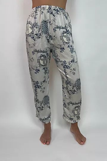 Grey and Blue Vintage Printed Preloved Silk Pajama Pants Selected by Picky Jane | Free People (Global - UK&FR Excluded)