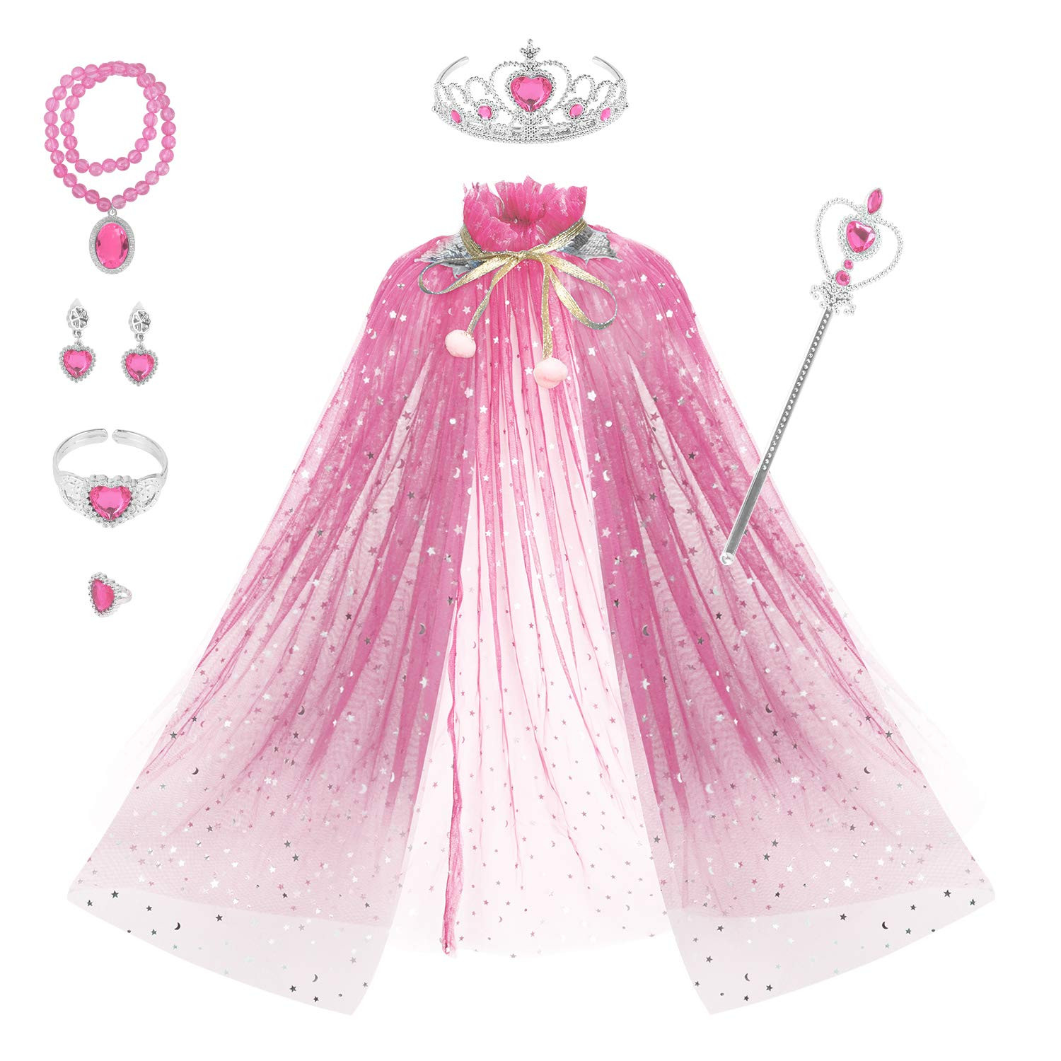Fedio Princess Cape Set 7 Pieces Girls Princess Cloak with Tiara Crown, Wand for Little Girls Dre... | Amazon (US)