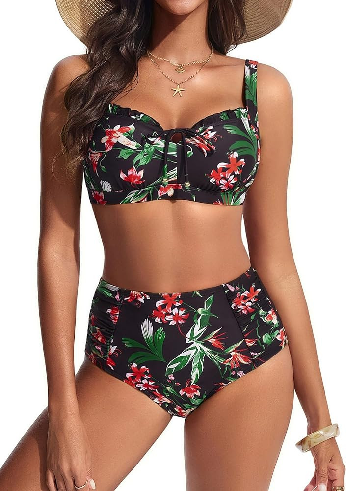Hanna Nikole Modest Swimsuits for Women 2026, High Waisted Bikini Sets Tummy Control, Tie Cut-Out... | Amazon (US)