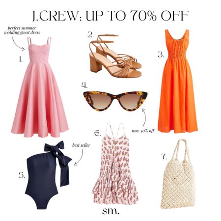 J.Crew end of the season sale: up to 70% off original prices with code: SHOPSALE 

Featured: 
A-line stretch cotton poplin midi dress
Lucie slingback block-heel sandals in metallic leather
Eyelet-hem midi skirt
Bow one-shoulder one-piece
High-neck sheath dress in stretch linen blend
Smocked midi dress in linen
Cotton-blend cross-back tank top
Provence smocked-waist midi dress in eyelet
Soft gauze cotton tiered beach dress
Cadiz hand-knotted rope tote
Lucie strappy block-heel sandals in Italian leather
Sevilla tiered dress
Collection sweetheart A-line dress in stretch taffeta
Bungalow cat eye sunglasses
Pearl-and-crystal pin set
Oversized pearl headband



#LTKSeasonal #LTKsalealert #LTKunder100