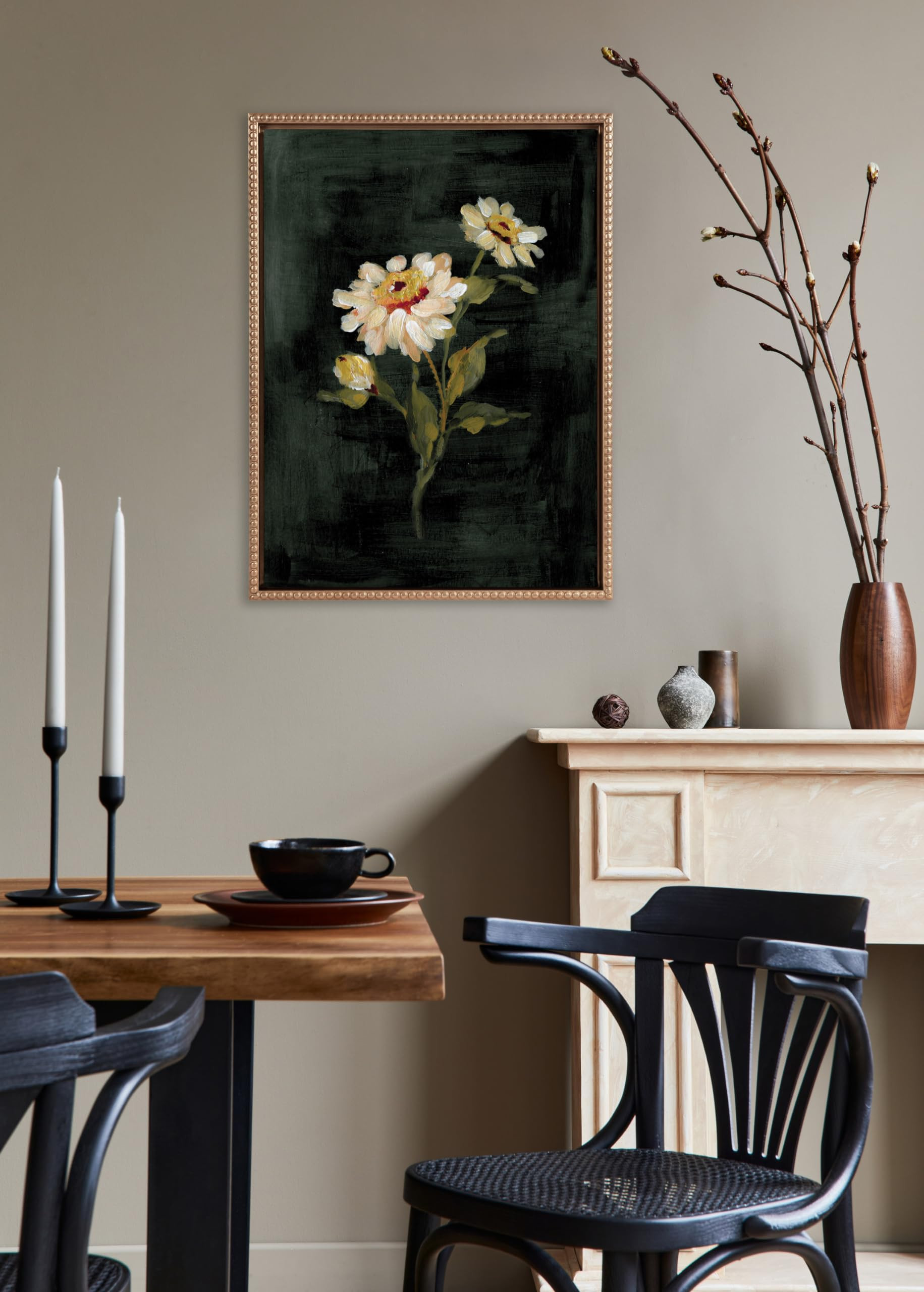 Kate and Laurel Sylvie Beaded White Zinnia Vintage Framed Canvas Wall Art by Annie Quigley, 18x24... | Amazon (US)