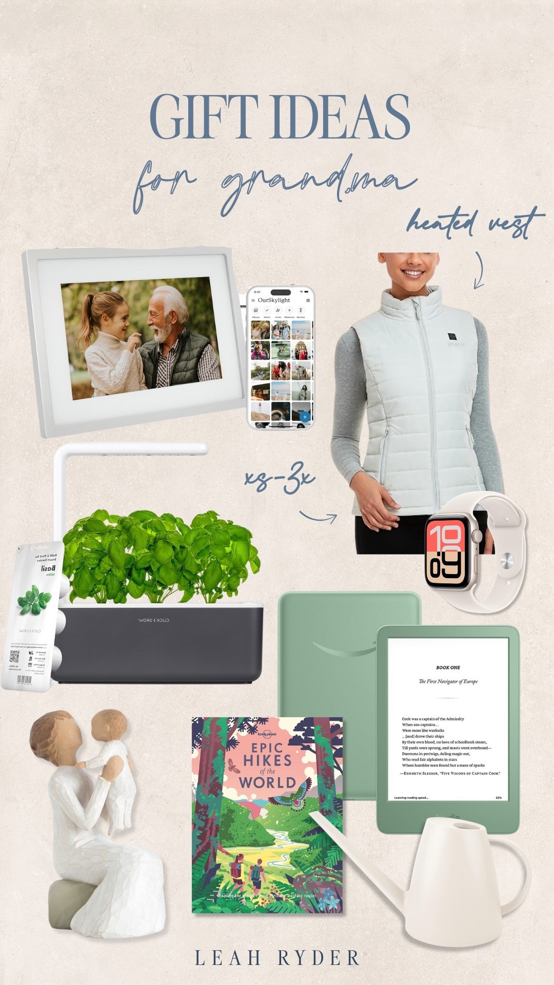 These gift ideas for grandma include cozy, thoughtful, and practical presents she’ll appreciate all year. The digital photo frame, Apple Watch, and indoor herb garden make great tech gifts for grandma that are easy to use. I also added a heated vest and Kindle to create a mix of comfortable and relaxing gifts for older women. Everything here works beautifully for Christmas gifts for grandma or birthday gifting.

#LTKHoliday #LTKGiftGuide #LTKFamily