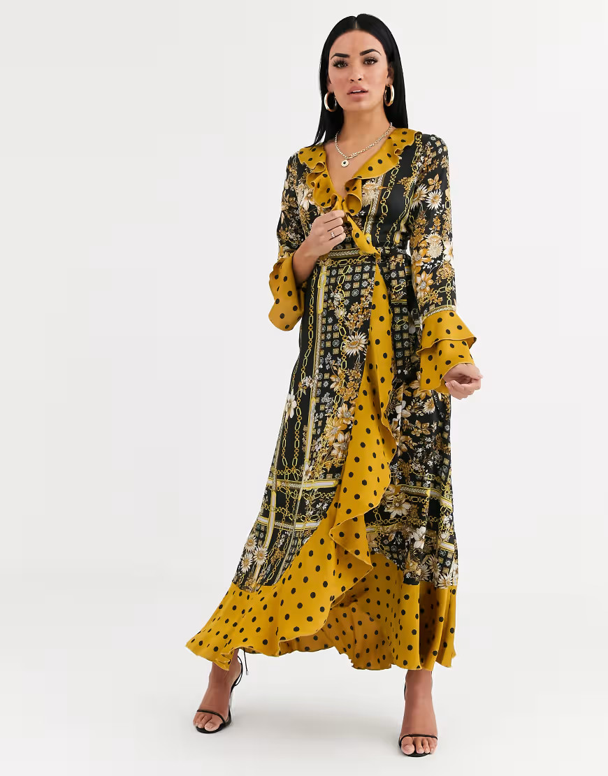Forever U satin maxi dress in black chain print and polkadot-Multi | ASOS (Global)