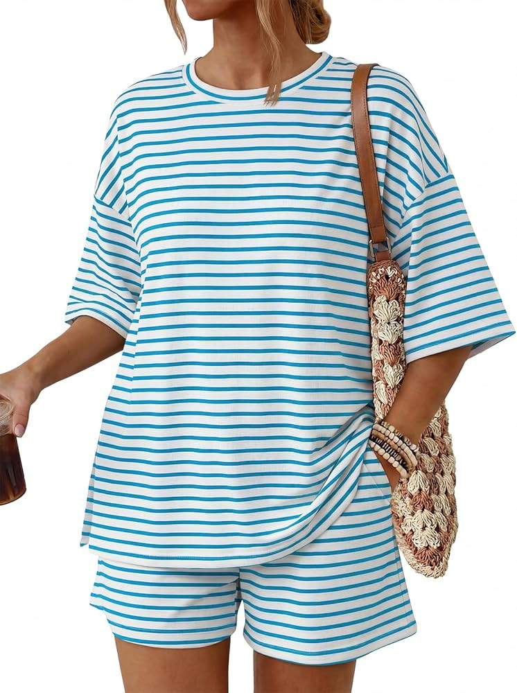Trendy Queen 2 Piece Summer Set Oversized Top & Loose Fit Shorts with Pockets | Amazon (US)