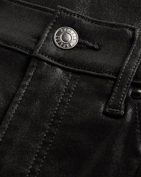 High Waisted Black Coated Split Asymmetrical Seam Cropped Flare Jeans | Express