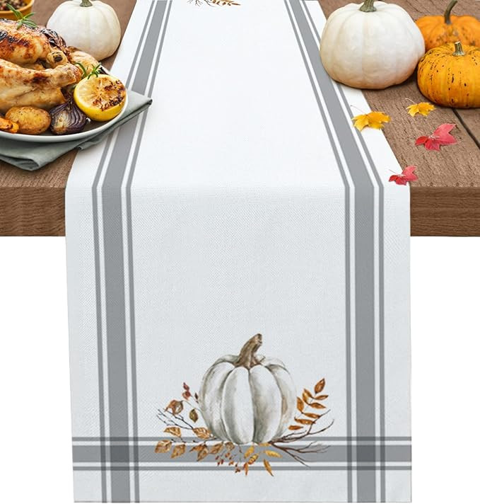 Fall Table Runners 72 Inch Thanksgiving Decorations White Pumpkin Leaf Branch Runners for Dining ... | Amazon (US)