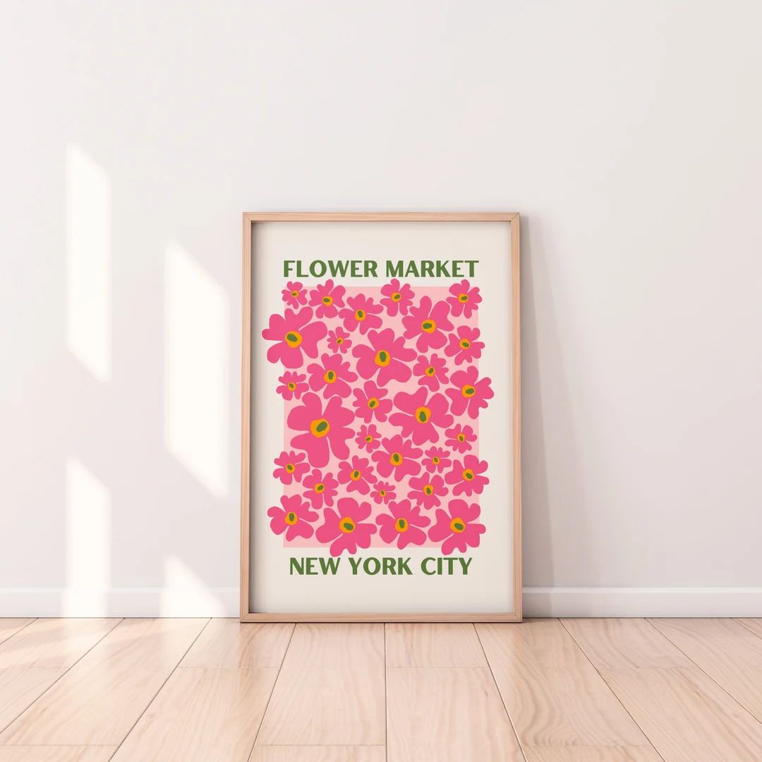 Pink NYC Flower Market Print Digital Download | Abstract Colorful Flower Market Print Download | Etsy (US)