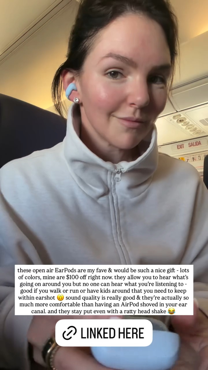 these open air EarPods are my fave & would be such a nice gift - lots of colors, mine are $100 off right now. they allow you to hear what’s going on around you but no one can hear what you’re listening to - good if you walk or run or have kids around that you need to keep within earshot 🙃 sound quality is really good & they’re actually so much more comfortable than having an AirPod shoved in your ear canal. and they stay put even with a ratty head shake 😂

#LTKHoliday #LTKGiftGuide #LTKTravel