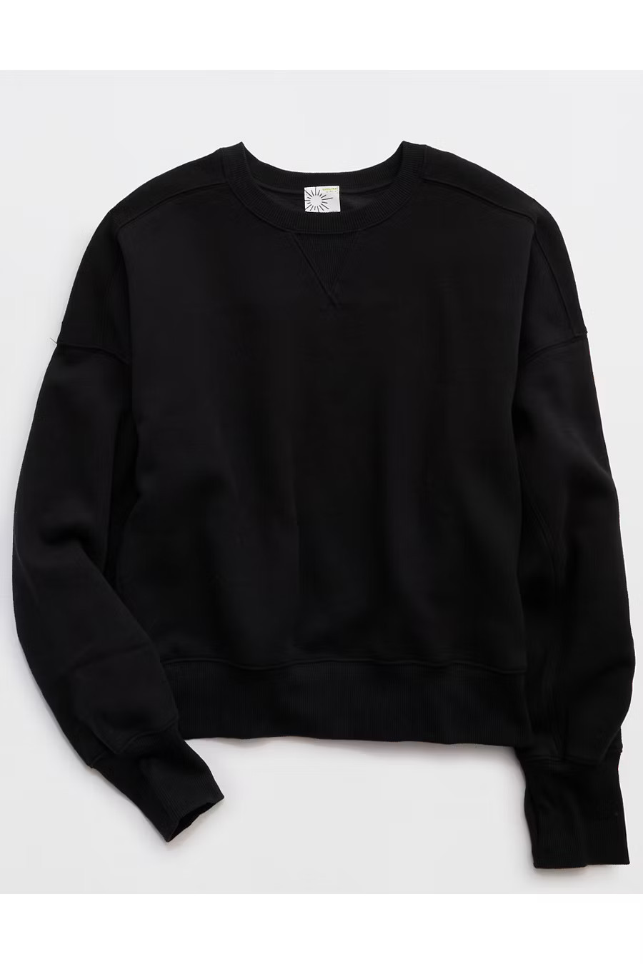 OFFLINE By Aerie Cloud Fleece Classic Crewneck Women's True Black XXS | American Eagle Outfitters (US & CA)