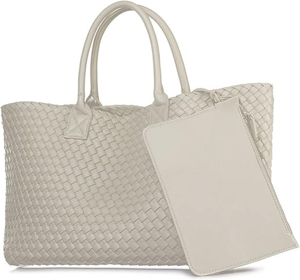 Fashion Woven Vegan Leather Shopper Tote Travel Handbag Women's Large Capacity Shoulder Bag | Amazon (US)