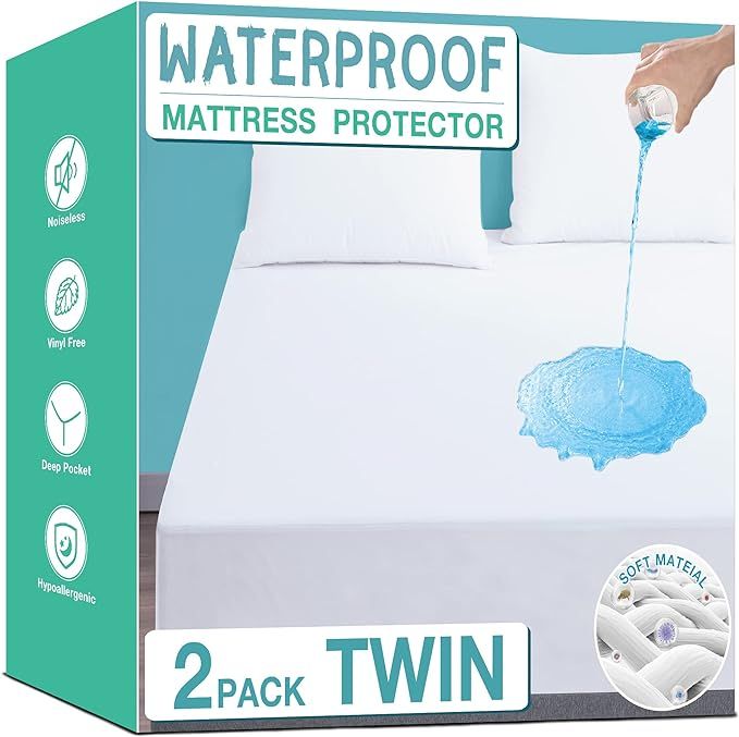 Twin Mattress Protector Waterproof, 2 Pack Noiseless, Breathable, and Soft Twin Mattress Cover wi... | Amazon (US)