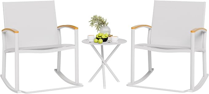 Shintenchi 3 Piece Outdoor Rocking Bistro Set, Textilene Fabric Small Patio Furniture Set, Front ... | Amazon (US)
