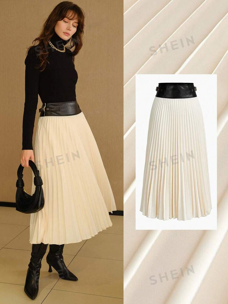 MOTF STUDIO Falda plisada con cremallera y bloques de color | SHEIN