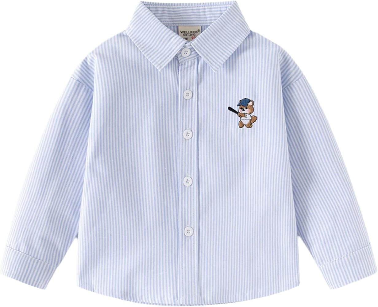 Little Boys Long Sleeve Button Down Oxford Casual Dress Shirt Striped Cotton Shirt for Kids | Amazon (US)