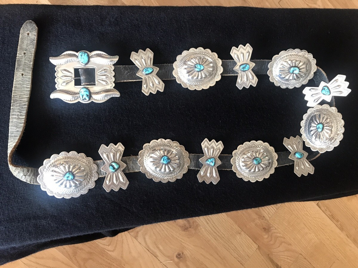 Vintage German Silver And Turquoise Concho Leather Belt  | eBay | eBay US
