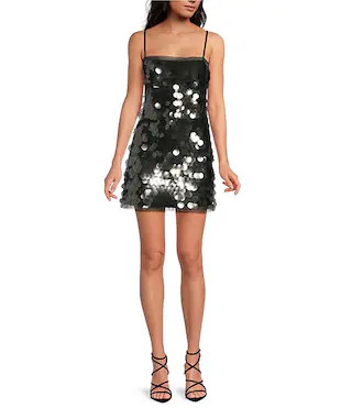 Emory Sleeveless Square Neck Pailette Mini Shift Dress | Dillard's