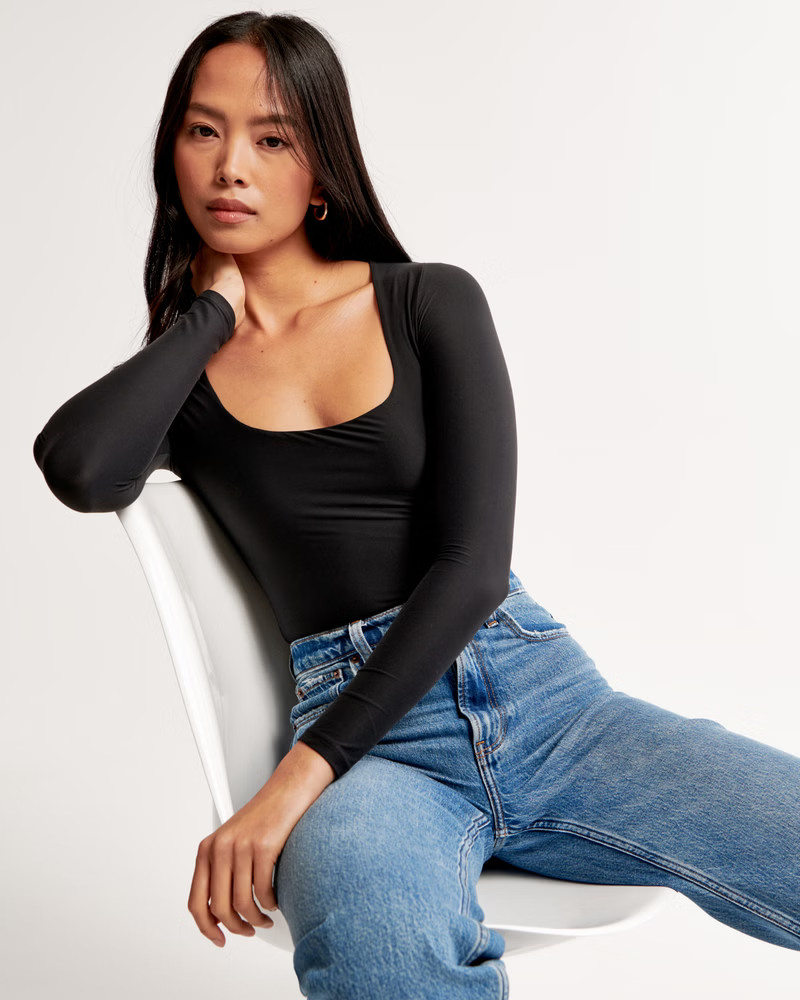 Soft Matte Seamless Long-Sleeve Squareneck Bodysuit | Abercrombie & Fitch (US)