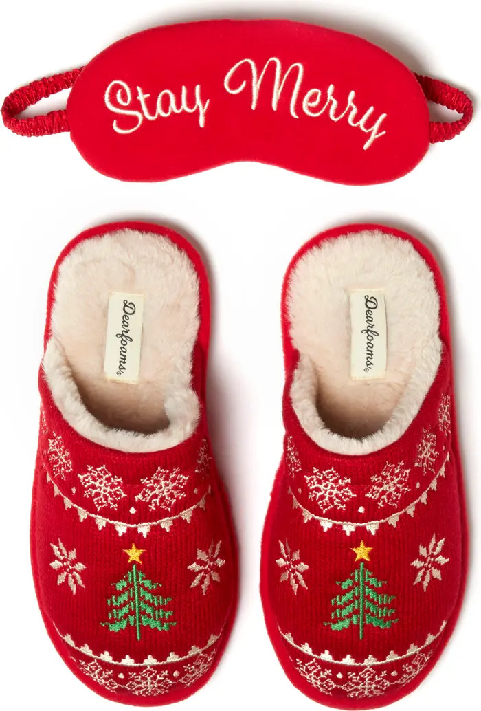 DEARFOAMS Novelty Christmas Knit Scuff Slipper and Eyemask Gift Set (Women) | Nordstrom | Nordstrom