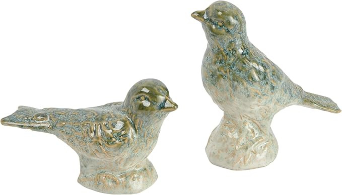 Creative Co-Op Decorative Debossed Stoneware Bird Figurines, Set of 2 Styles, Green Décor | Amazon (US)