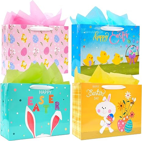 Nihuecne 4 Pack Extra Large Easter Gift Bags with Tissue Paper, 16" Paper Gift Bags with Handles ... | Amazon (US)
