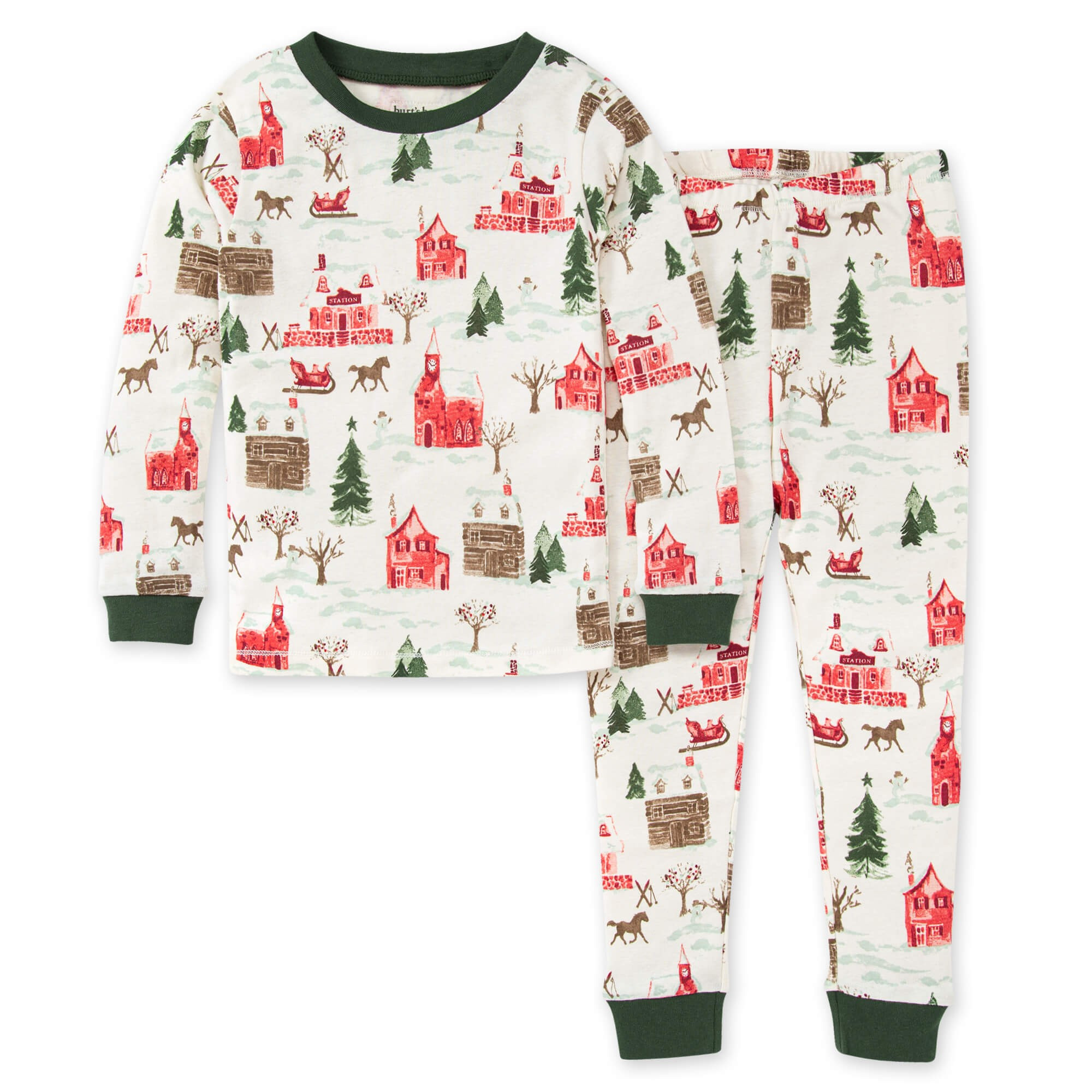 Organic 2-Piece Pajama Set, Holiday Village | SpearmintLOVE