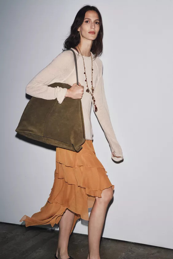 ZW COLLECTION ASYMMETRIC RUFFLE MIDI SKIRT | Zara UK