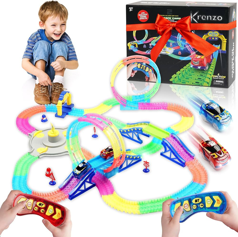 Magic Kids Race Track Set - 300+ Pcs Glow in The Dark Flexible Car Tracks - Electric Race Car Tra... | Amazon (US)
