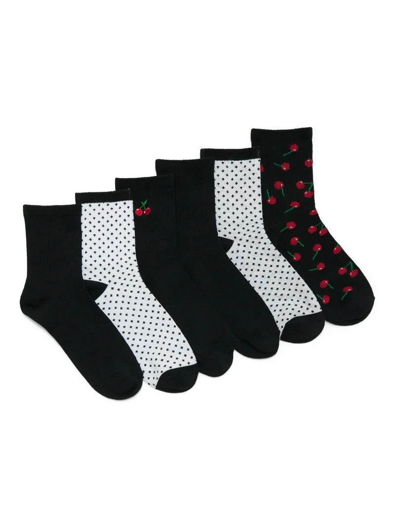 No Boundaries Ribbed Mid-Crew Socks, 6-Pack, Women's, Shoe Sizes 4-10 | Walmart (US)
