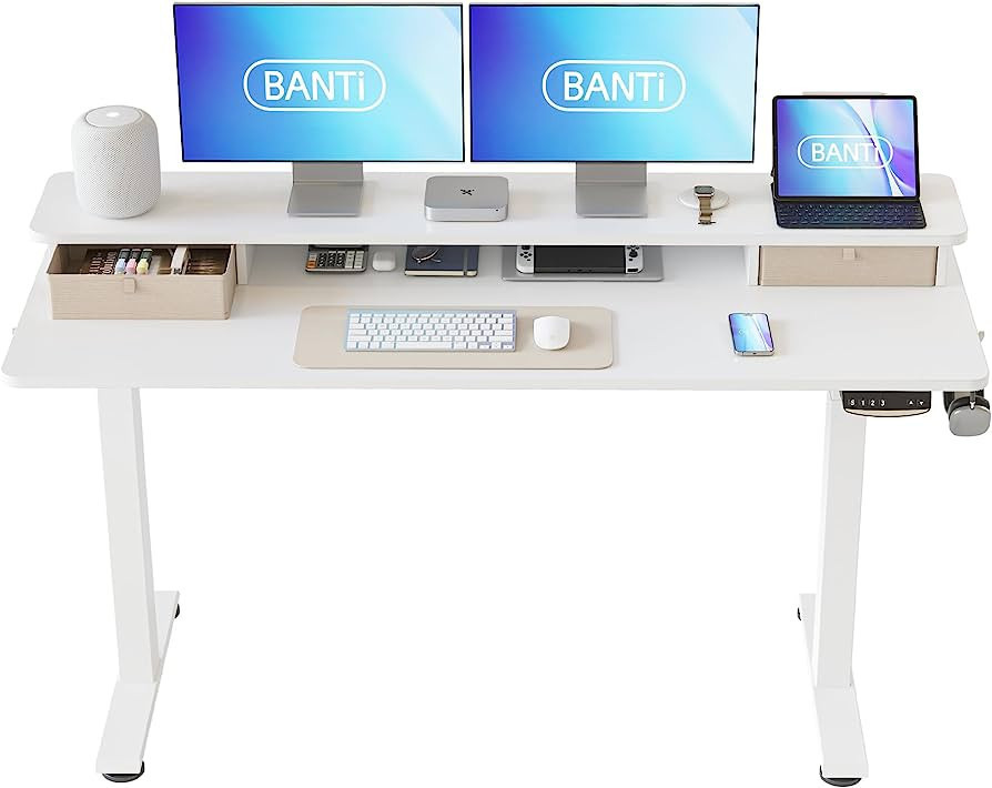 BANTI 55x24 Inch Electric Standing Desk with Double Drawers, Adjustable Height Stand Up Desk, Sit... | Amazon (US)