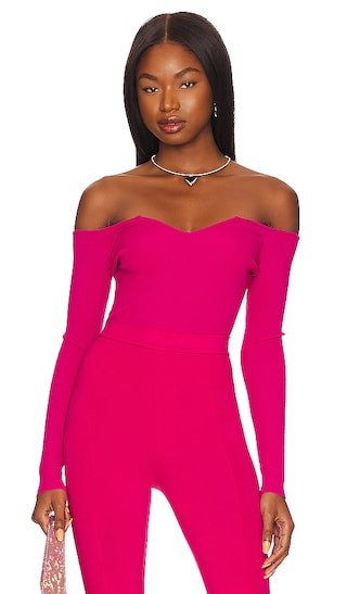 Ashton V Neck Bodysuit in Fuchsia | Revolve Clothing (Global)