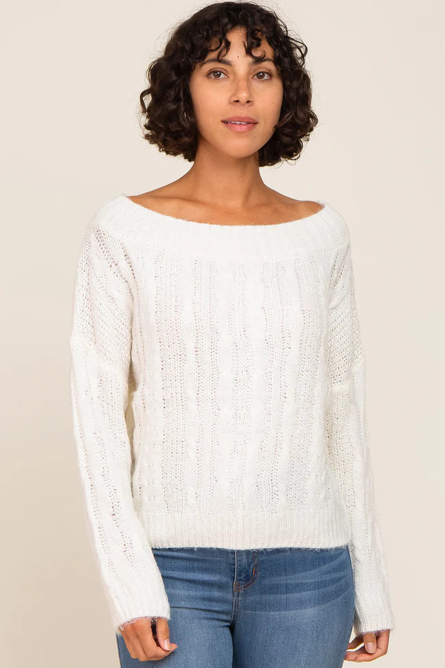 Ivory Boat Neck Cable Knit Sweater | PinkBlush Maternity
