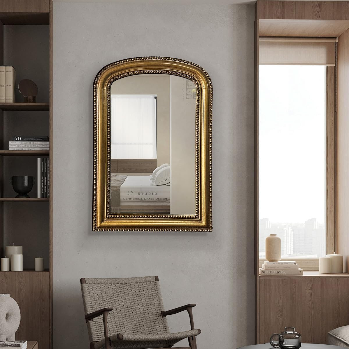Gold Vintage Mirror Antique Arched Mirror for Entryway Living Room Decor,Wood Frame with Beaded Decor Mirrors 30"X40" | Amazon (US)
