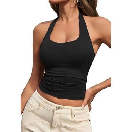 CRZ YOGA Butterluxe Halter Crop Tank Tops for Women - Open Back Padded Longline Sports Bras Worko... | Amazon (US)