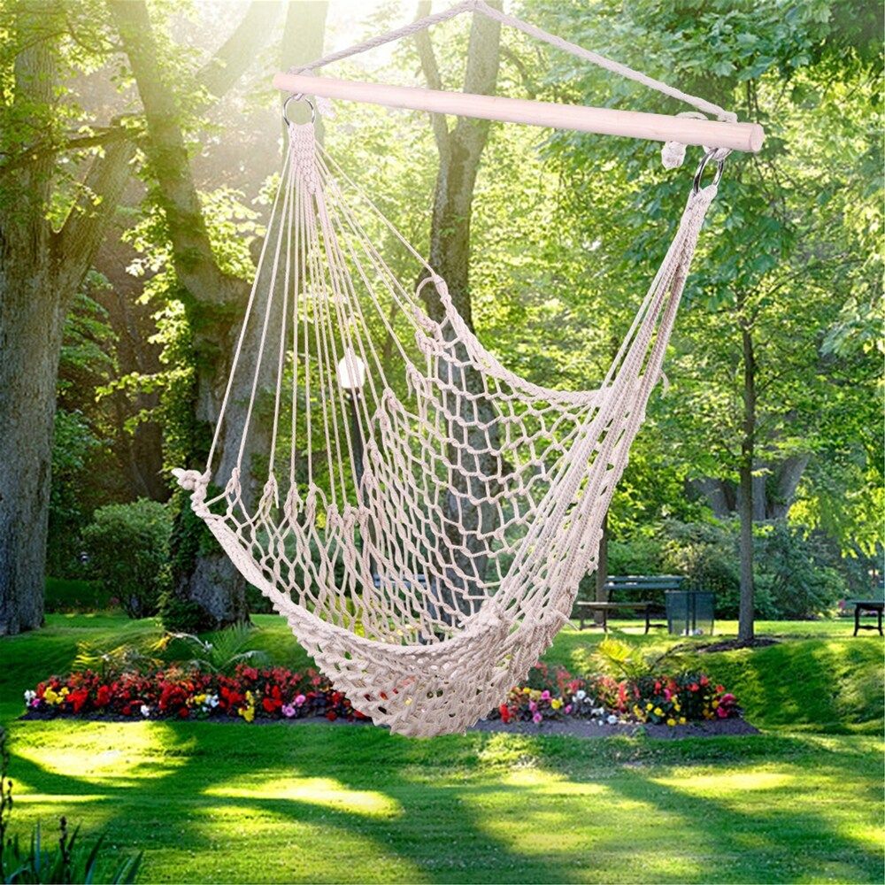 NewAge Cotton Rope Air/Sky chair Hammock Cradle Net Hanging SwingChair for Yard/Bedroom - Beige (Tee | Bed Bath & Beyond