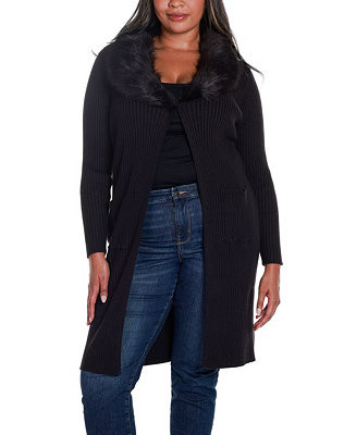 Black Label Plus Size Ribbed Collar Duster Cardigan Sweater | Macy's