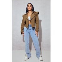 Petite Khaki Cropped Trench Coat | PrettyLittleThing US