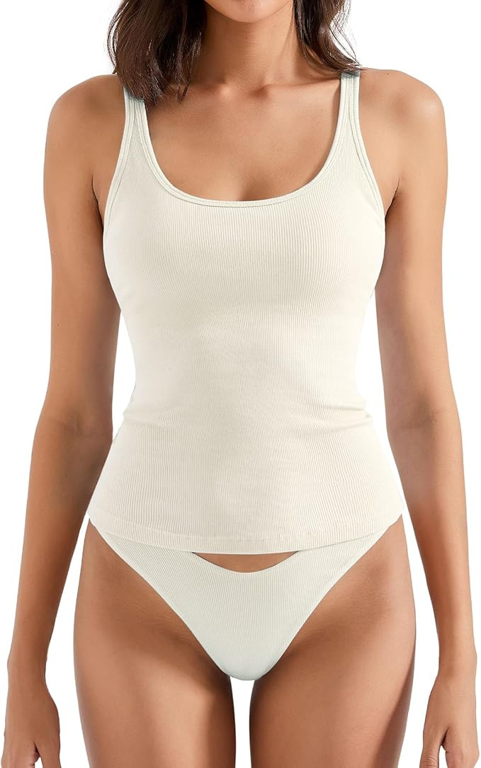 SUUKSESS Women Padded Cotton Ribbed Long Tank Tops Casual Summer Going Out Sleeveless Scoop Neck ... | Amazon (US)