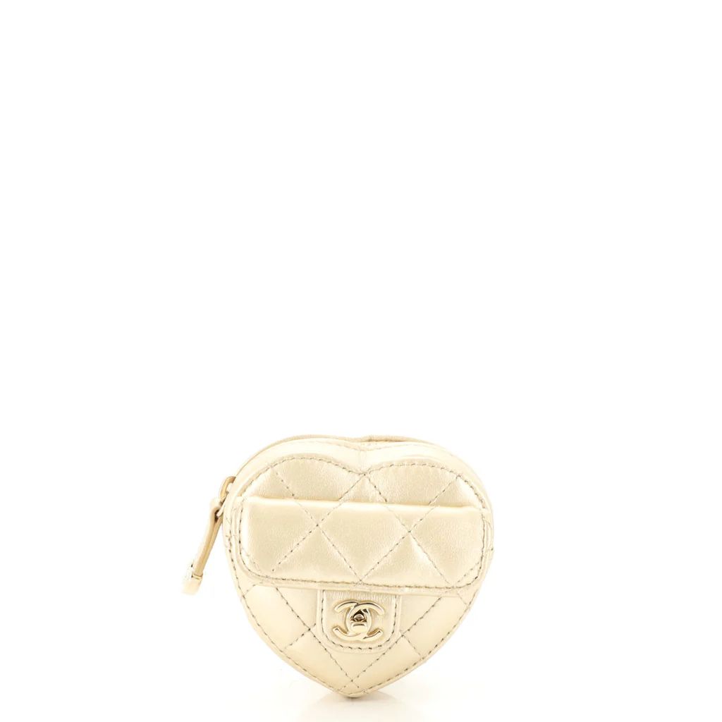 CC in Love Heart Arm Zip Coin Purse Quilted Lambskin | Rebag