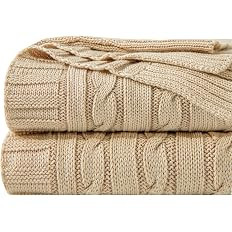 NTBAY Cotton Oversized Cable Knit Throw Blanket, 60 x 80, Khaki | 100% Cotton Cable Knit Throw wi... | Amazon (US)