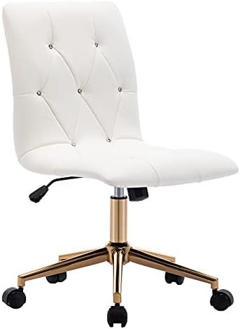 Duhome Modern Home Office Chair，Cute White Desk Chair with Gold Base, PU Leather Task Chair Com... | Amazon (US)