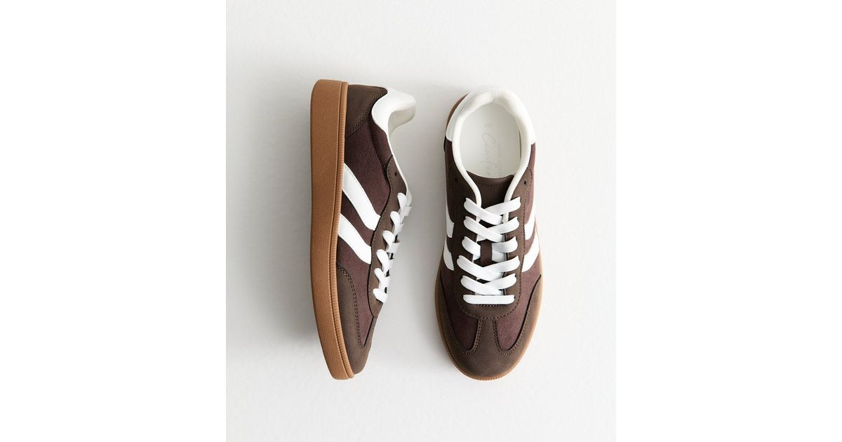 Brown Faux Suede Contrast Panelled Lace Up Trainers | New Look | New Look (UK)