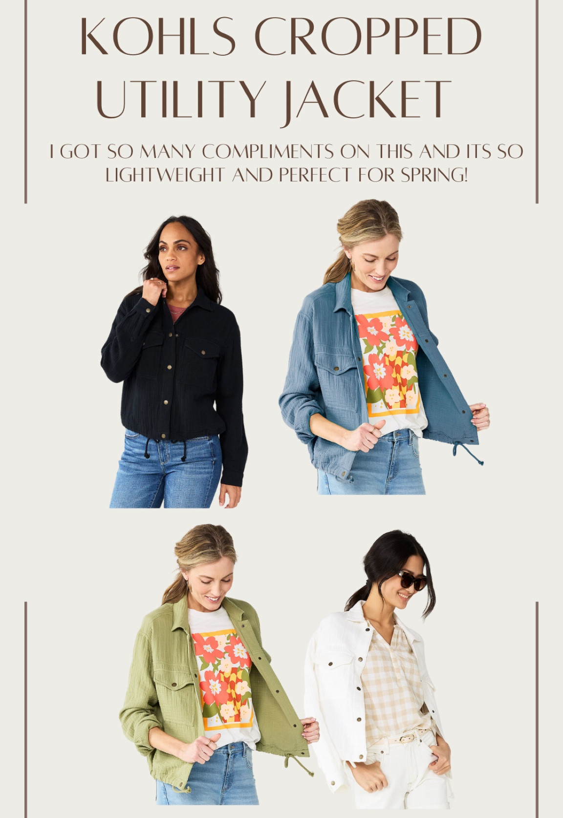 The perfect lightweight utility jacket for spring, it's a Muslim like material and so soft! I got a size large (I'm 5'3" & 140 lbs) for an oversized fit!

#LTKunder50 #LTKFind #LTKSeasonal