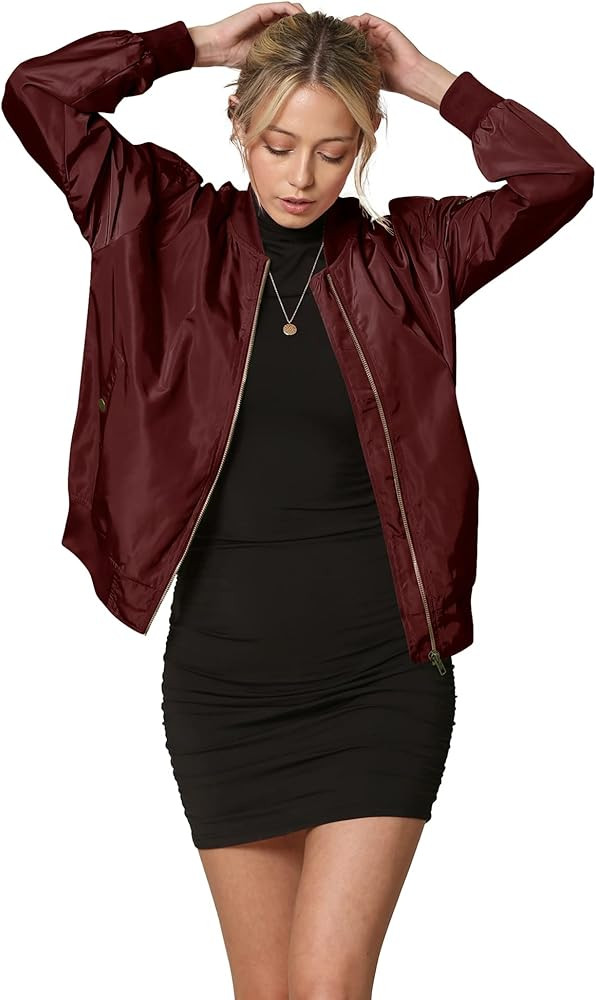 Lock and Love Women's Classic Lightweight Jacket Multi Pocket Windbreaker Bomber Jacket | Amazon (US)