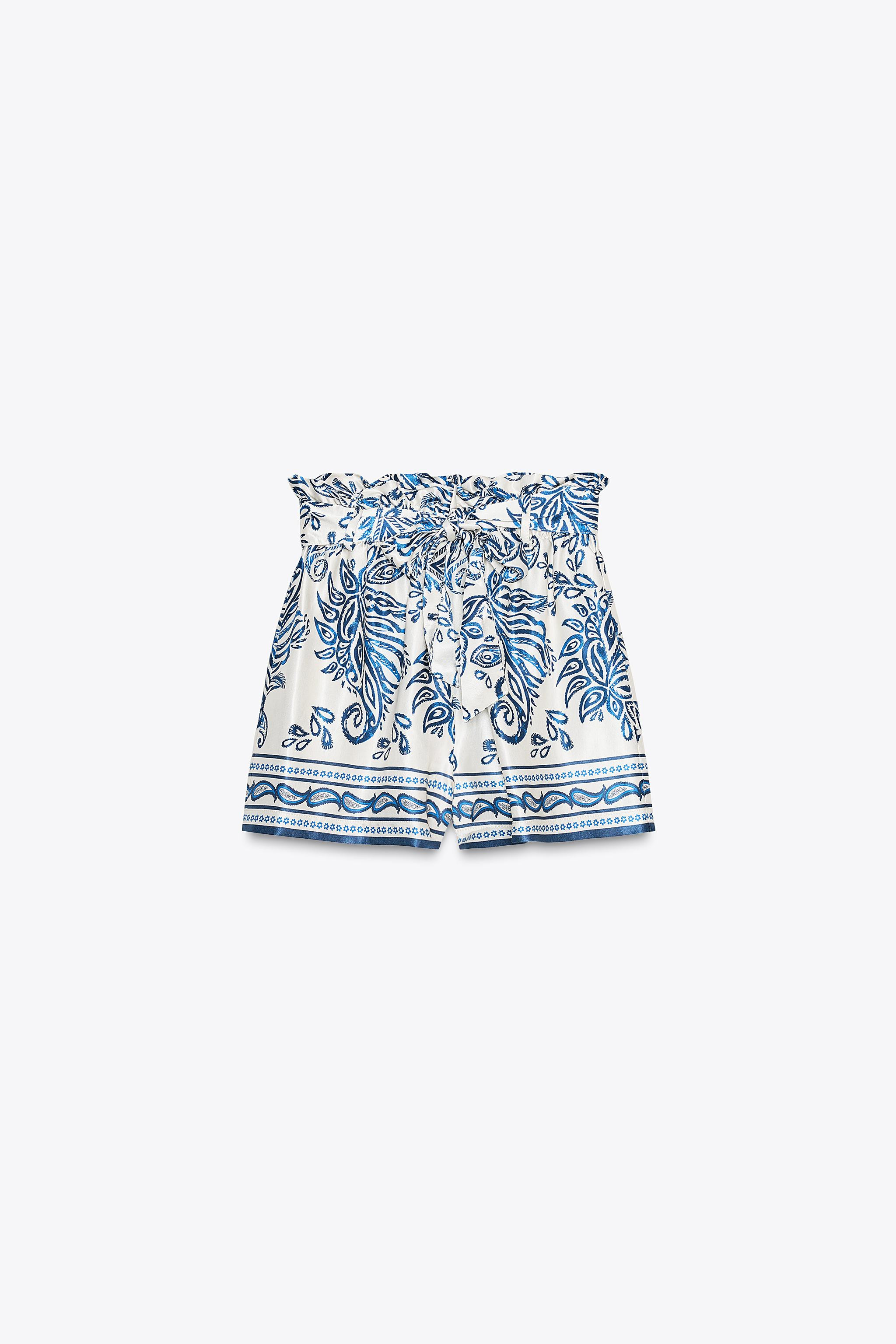 PRINTED SATIN EFFECT PAPER BAG SHORTS | Zara US