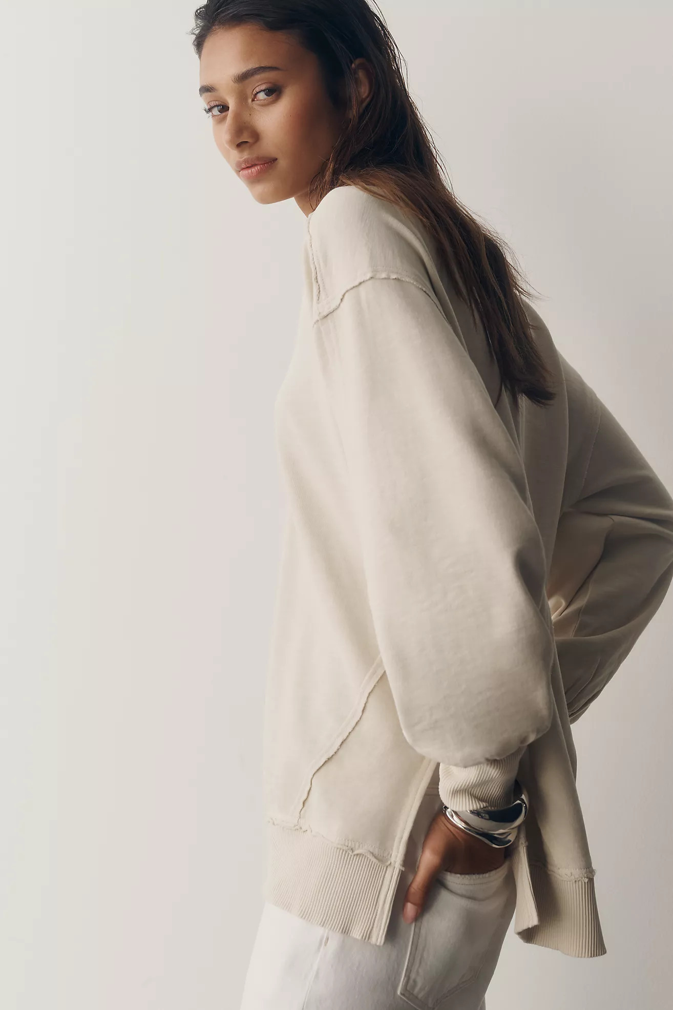 Pilcro Long-Sleeve V-Neck Oversized Popover Top | Anthropologie (US)
