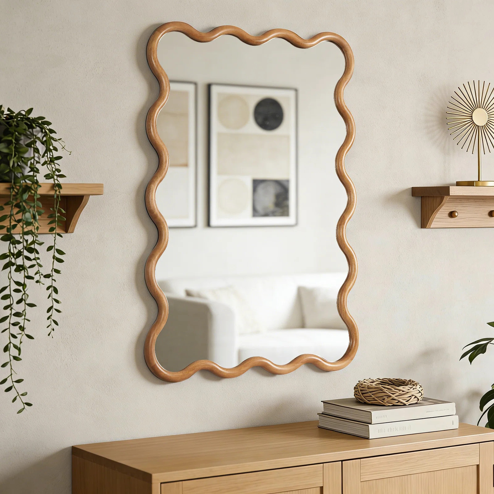 Wavy Solid Rubberwood Decorative Mirror | Wayfair North America