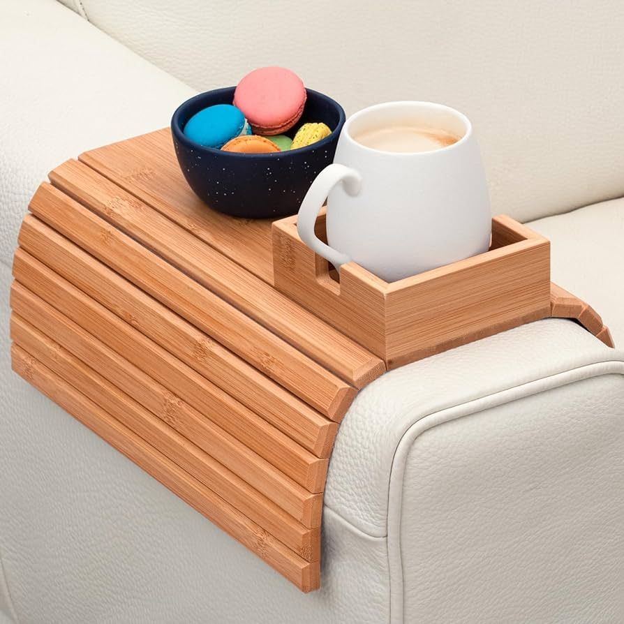 Bamboo Couch Cup Holder - Couch Tray & Cup Holder for Drink & Snack, Versatile Couch Drink Holder... | Amazon (US)