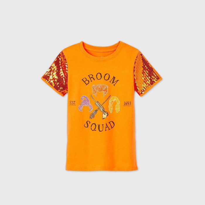 Girls' Disney Hocus Pocus 'Broom Squad' Short Sleeve T-Shirt - Orange | Target