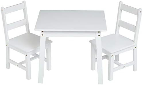 Amazon Basics Kids Solid Wood Table and 2 Chair Set, White | Amazon (US)
