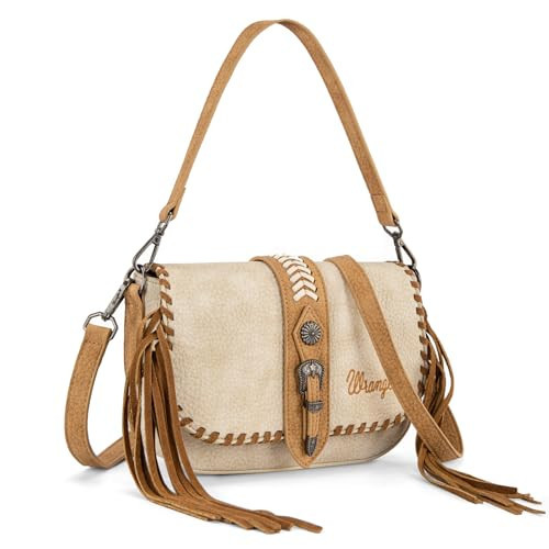 Wrangler Western Shoulder Bag for Women, Flap Crossbody Purse with Whipstitch Detail & Fringe,Vintage Cowgirl Handbag WG454-2003TN | Amazon (US)